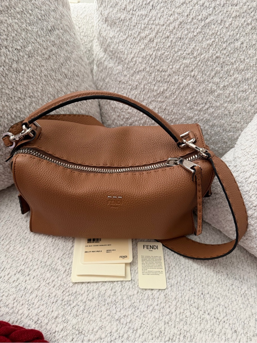 Fendi Brown Leather Shoulder Bag with Wide Strap